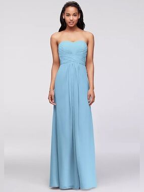 David’s Bridal F1555 Blue Sweetheart Neckline Strapless Chiffon Maxi Dress Sz 2